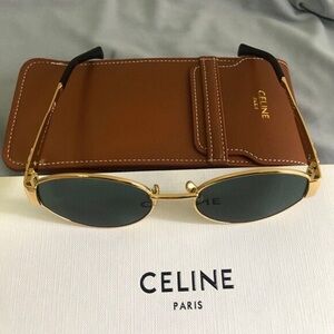 Celine Triomphe Gold Metal Sunglasses with Green Lenses